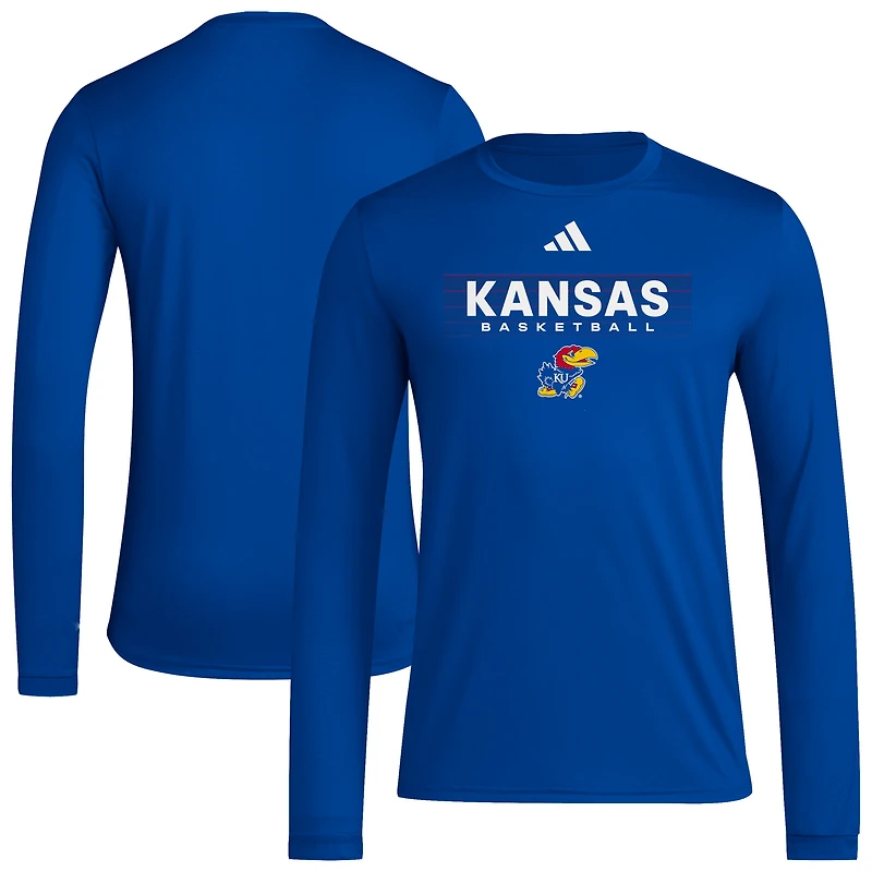 T-shirt à manches longues adidas Royal Kansas Jayhawks Locker On-Court the Fade AEROREADY pour homme