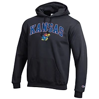 Sweat à capuche noir Champion pour homme avec logo Arch Over des Kansas Jayhawks
