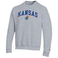 Men's Champion  Heather Gray Kansas Jayhawks Arch Over Logo Pullover Sweatshirt