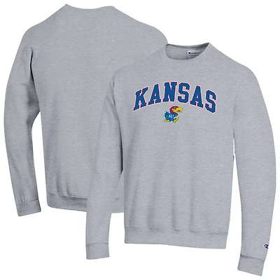 Men's Champion Heather Gray Kansas Jayhawks Arch Over Logo Pullover Sweatshirt