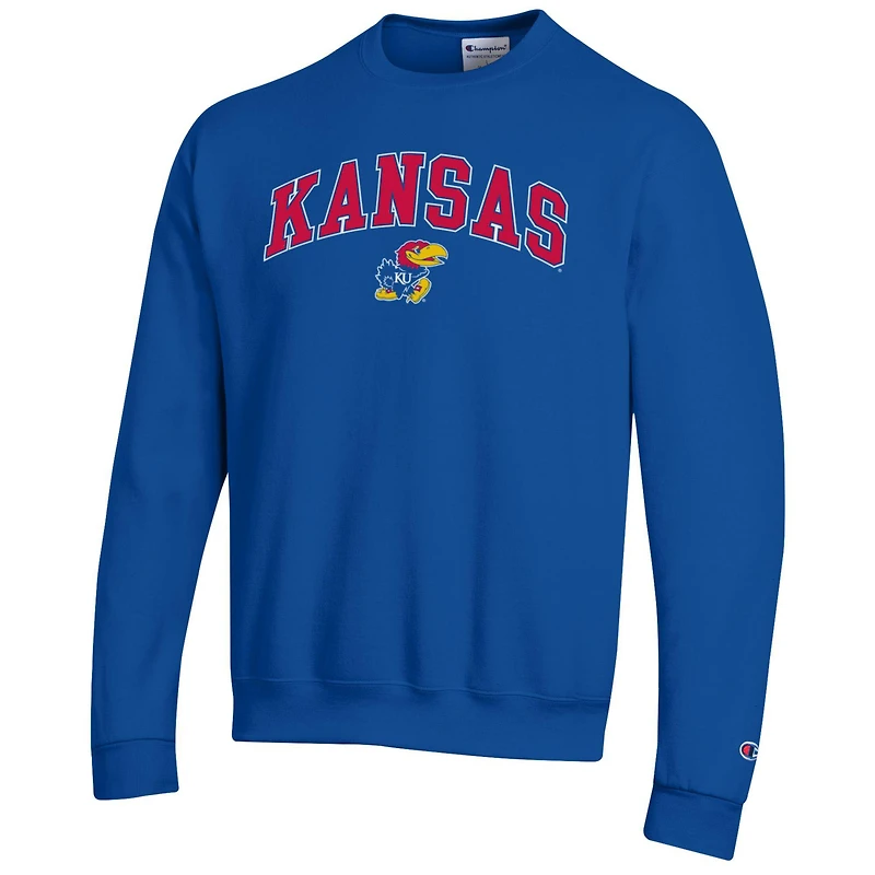 Men's Champion  Royal Kansas Jayhawks Arch Over Logo Pullover Sweatshirt