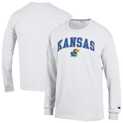 Men's Champion  White Kansas Jayhawks Arch Over Logo Long Sleeve T-Shirt