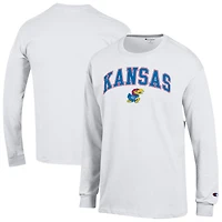 Men's Champion  White Kansas Jayhawks Arch Over Logo Long Sleeve T-Shirt