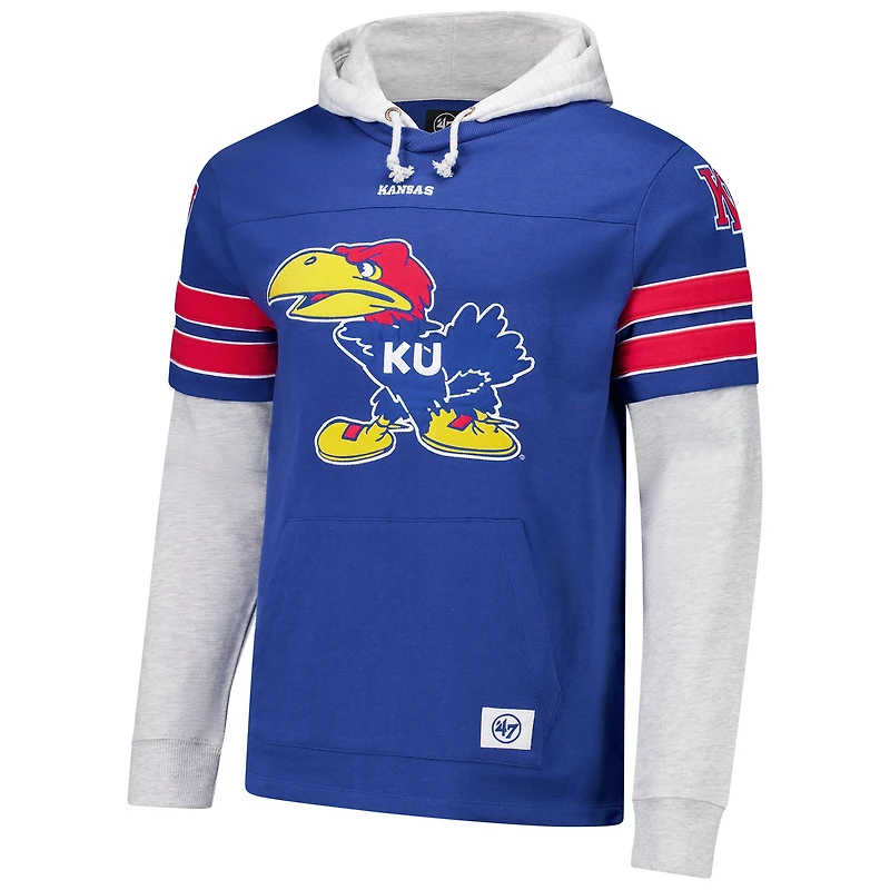 Men's '47  Royal Kansas Jayhawks Blitz Cornerback Lacer Pullover Hoodie