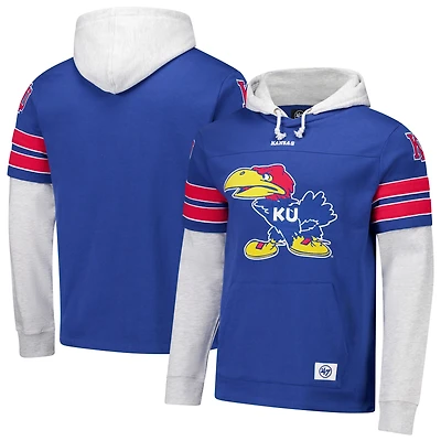 Men's '47  Royal Kansas Jayhawks Blitz Cornerback Lacer Pullover Hoodie
