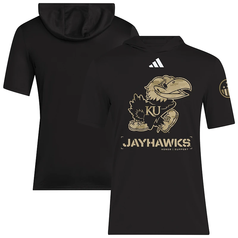 T-shirt à capuche adidas noir Kansas Jayhawks 2025 Military Appreciation AEROREADY pour homme