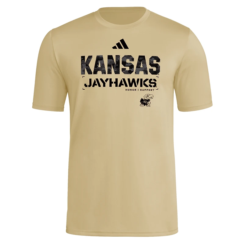 Men's adidas Natural Kansas Jayhawks 2025 Military Appreciation Pre-Game AEROREADY T-Shirt