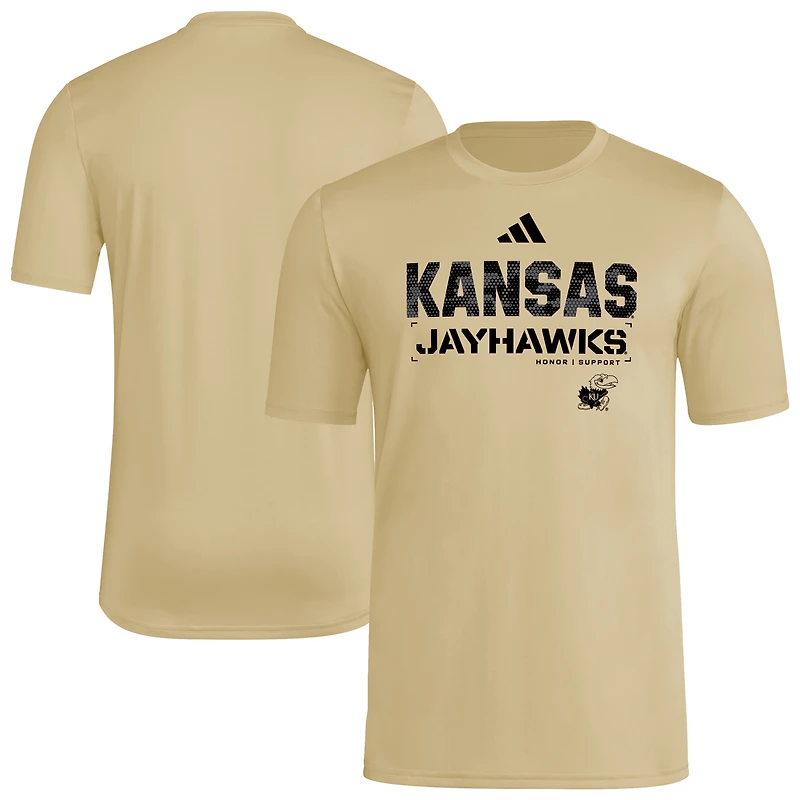 Men's adidas Natural Kansas Jayhawks 2025 Military Appreciation Pre-Game AEROREADY T-Shirt