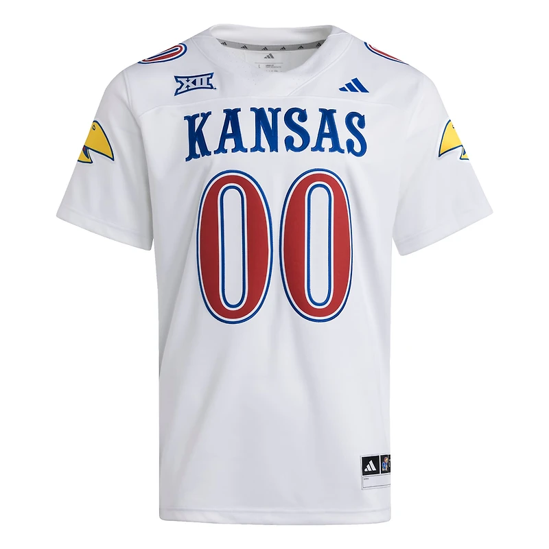Maillot adidas blanc Premier Strategy des Kansas Jayhawks pour homme