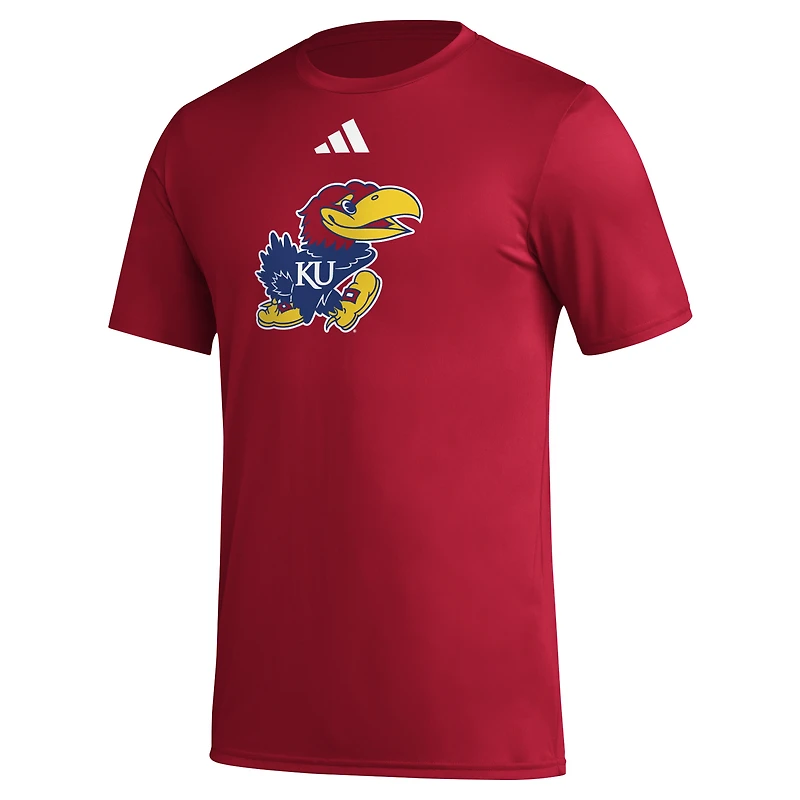 T-shirt adidas rouge Kansas Jayhawks Primary Locker Logo pré-match AEROREADY pour homme