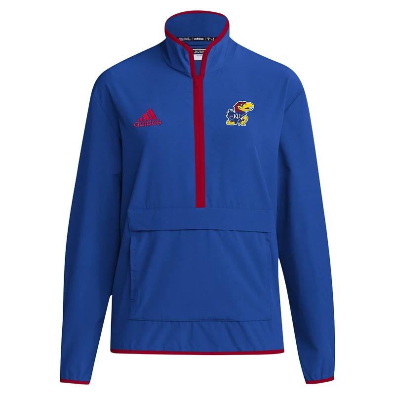 Men's adidas Royal Kansas Jayhawks 2024 Coaches Sideline Half-Zip Jacket