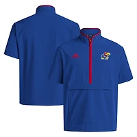 Men's adidas Royal Kansas Jayhawks 2024 Coaches Sideline Half-Zip Short Sleeve Jacket