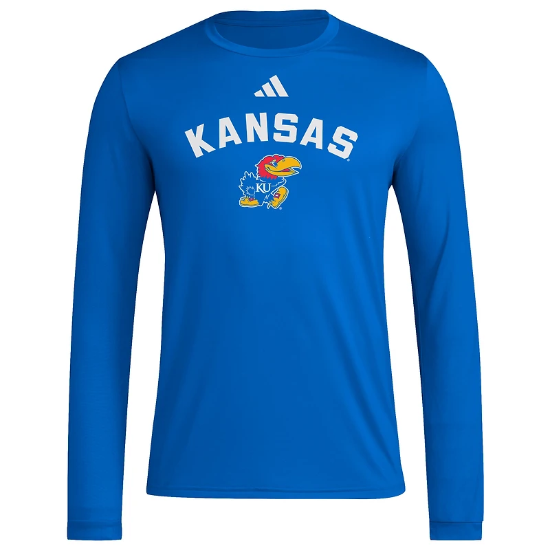 T-shirt à manches longues adidas Royal Kansas Jayhawks Alternate Pre-Game Hook AEROREADY pour hommes