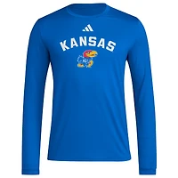 T-shirt à manches longues adidas Royal Kansas Jayhawks Alternate Pre-Game Hook AEROREADY pour hommes