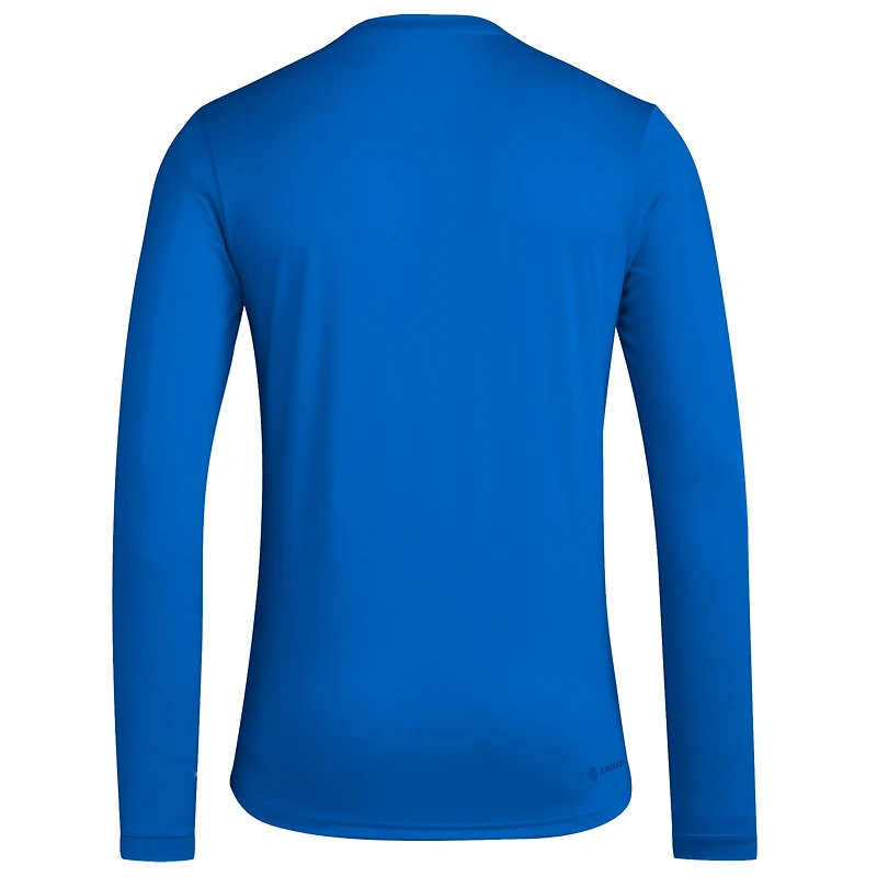 Men's adidas Royal Kansas Jayhawks Basketball State Outline Pre-Game Long Sleeve T-Shirt