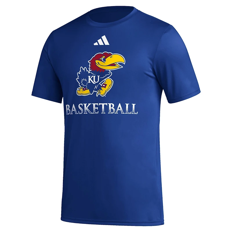 T-shirt d'avant-match de basket-ball adidas Royal Kansas Jayhawks Fadeaway AEROREADY pour homme