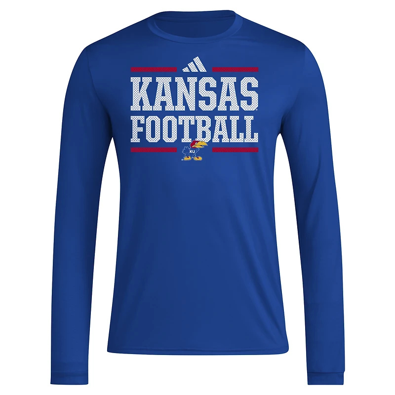 T-shirt à manches longues adidas Royal Kansas Jayhawks Locker Football Pre-Game AEROREADY pour homme