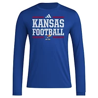T-shirt à manches longues adidas Royal Kansas Jayhawks Locker Football Pre-Game AEROREADY pour homme