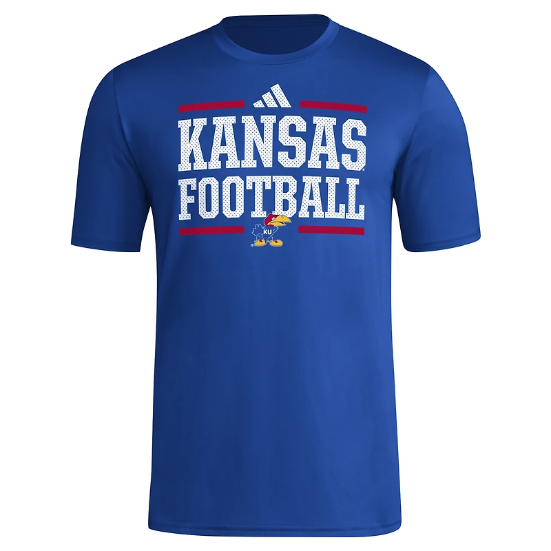 Men's adidas Royal Kansas Jayhawks Locker Football Pre-Game AEROREADY T-Shirt