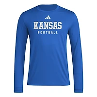 T-shirt d'entraînement de football américain à manches longues pour homme adidas Royal Kansas Jayhawks