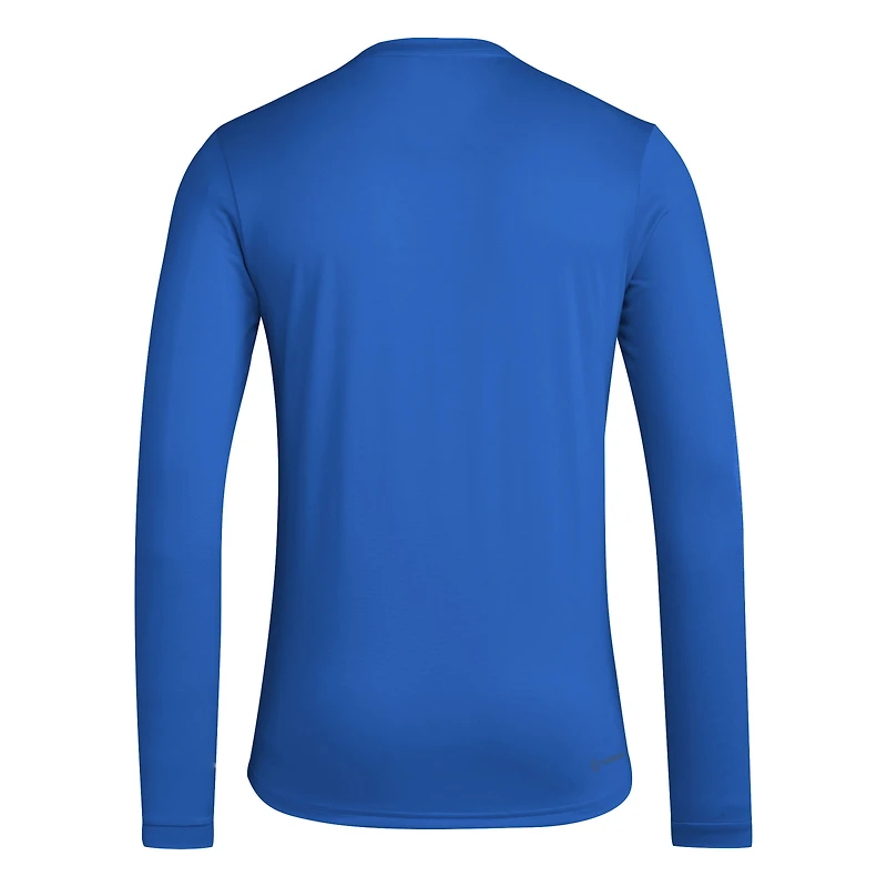 T-shirt d'entraînement de football américain à manches longues pour homme adidas Royal Kansas Jayhawks