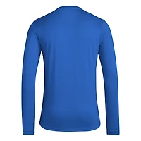 T-shirt d'entraînement de football américain à manches longues pour homme adidas Royal Kansas Jayhawks
