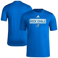 T-shirt adidas Royal Kansas Jayhawks pour homme avec slogan d'avant-match