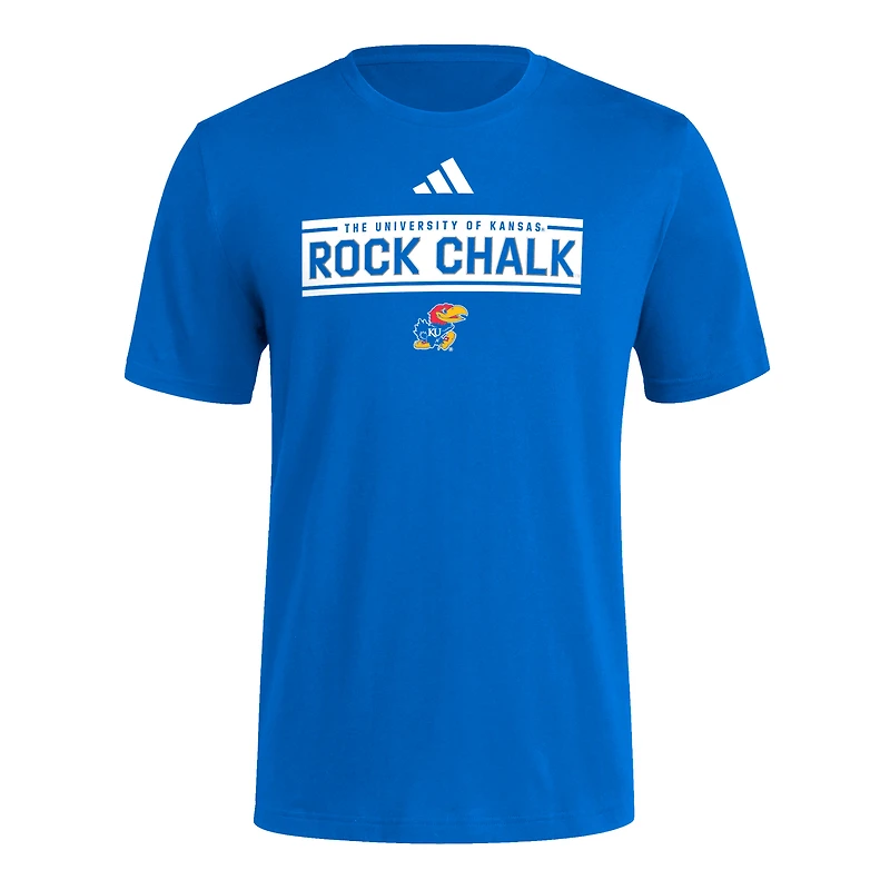 T-shirt d'avant-match adidas Royal Kansas Jayhawks pour homme, avec slogan de vestiaire