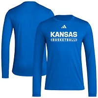Men's adidas Royal Kansas Jayhawks On-Court Pregame Long Sleeve T-Shirt