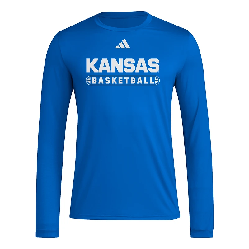 T-shirt à manches longues d'avant-match adidas Royal Kansas Jayhawks pour homme