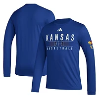 Men's adidas Royal Kansas Jayhawks Practice Basketball Pregame AEROREADY Long Sleeve T-Shirt