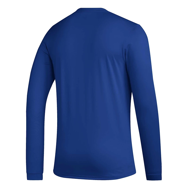 Men's adidas Royal Kansas Jayhawks Practice Basketball Pregame AEROREADY Long Sleeve T-Shirt