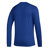 Men's adidas Royal Kansas Jayhawks Practice Basketball Pregame AEROREADY Long Sleeve T-Shirt