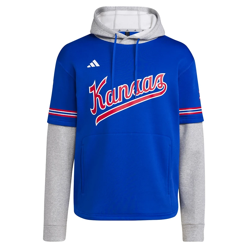 Men's adidas Royal Kansas Jayhawks Pullover Baseball Jersey Hoodie
