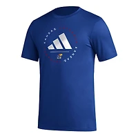 Men's adidas Royal Kansas Jayhawks Stripe Up AEROREADY Pregame T-Shirt
