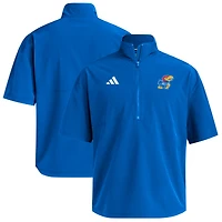 Men's adidas  Royal Kansas Jayhawks Woven Quarter-Zip Short Sleeve Pullover
