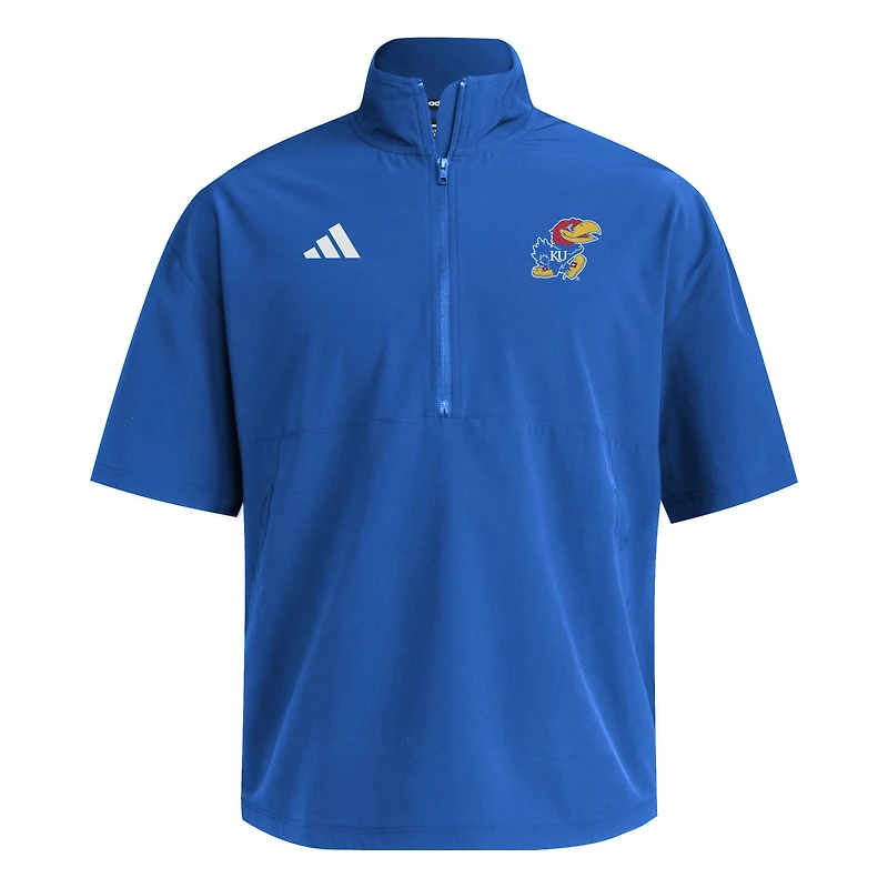 Men's adidas Royal Kansas Jayhawks Woven Quarter-Zip Short Sleeve Pullover
