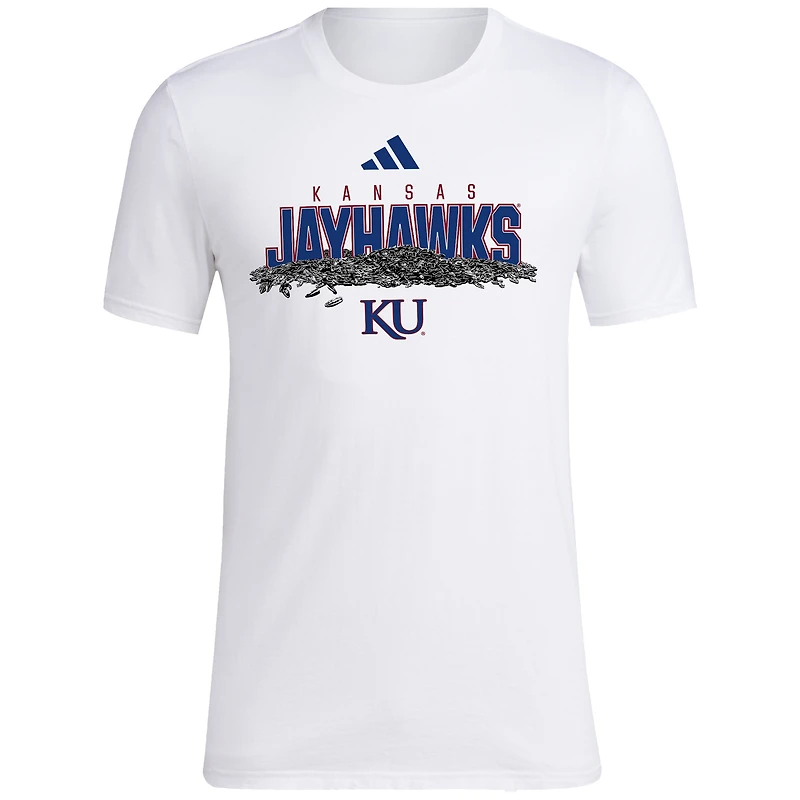 T-shirt adidas pour hommes, blanc, Kansas Jayhawks, Baseball, graines de tournesol