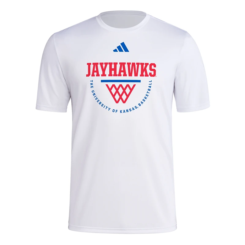 Men's adidas White Kansas Jayhawks Basketball Practice Net Arch Pregame T-Shirt
