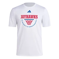 Men's adidas White Kansas Jayhawks Basketball Practice Net Arch Pregame T-Shirt
