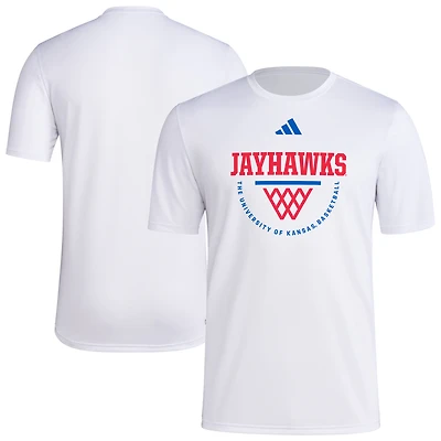 Men's adidas White Kansas Jayhawks Basketball Practice Net Arch Pregame T-Shirt