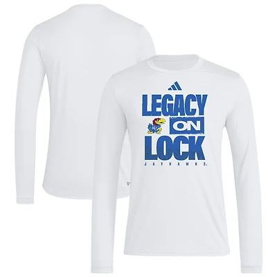 T-shirt à manches longues adidas Kansas Jayhawks Legacy On Lock blanc pour homme