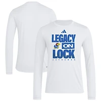 T-shirt à manches longues adidas Kansas Jayhawks Legacy On Lock blanc pour homme