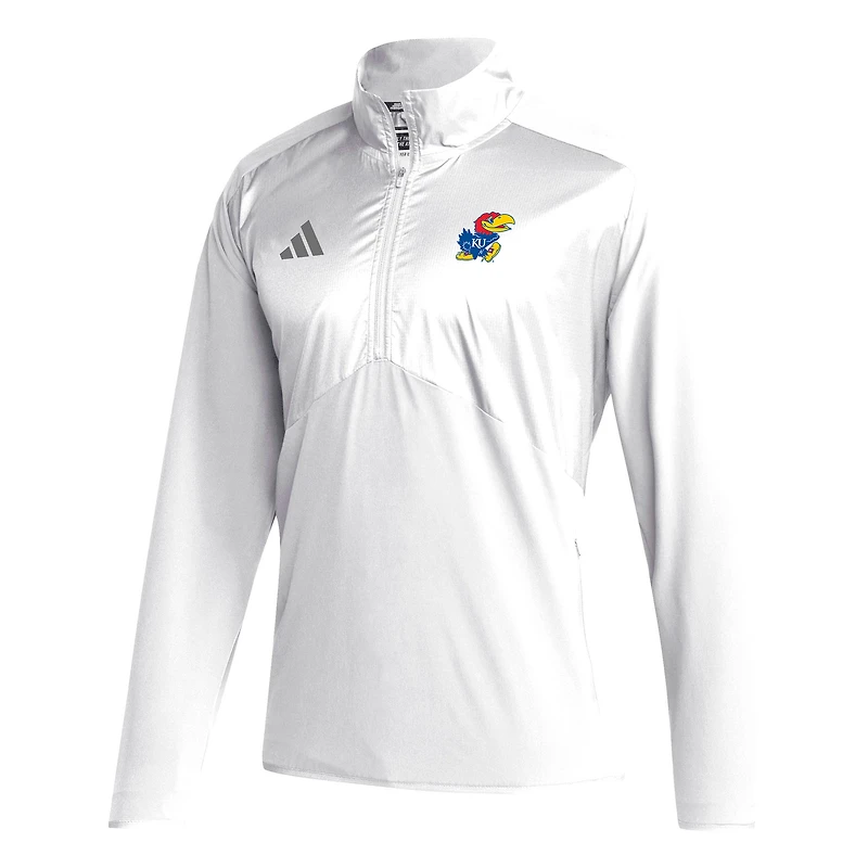 Men's adidas White Kansas Jayhawks Sideline Woven Quarter-Zip Pullover Top