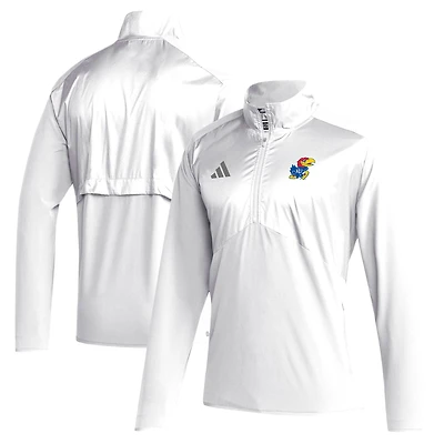 Men's adidas White Kansas Jayhawks Sideline Woven Quarter-Zip Pullover Top