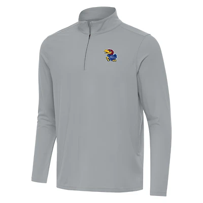 Men's Antigua White Kansas Jayhawks Intent Quarter-Zip Top