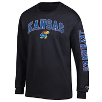 Men's Champion  Black Kansas Jayhawks Arch Over Logo 2-Hit Long Sleeve T-Shirt