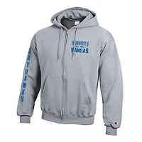 Sweat à capuche zippé en polaire Champion gris Kansas Jayhawks Varsity Powerblend pour homme