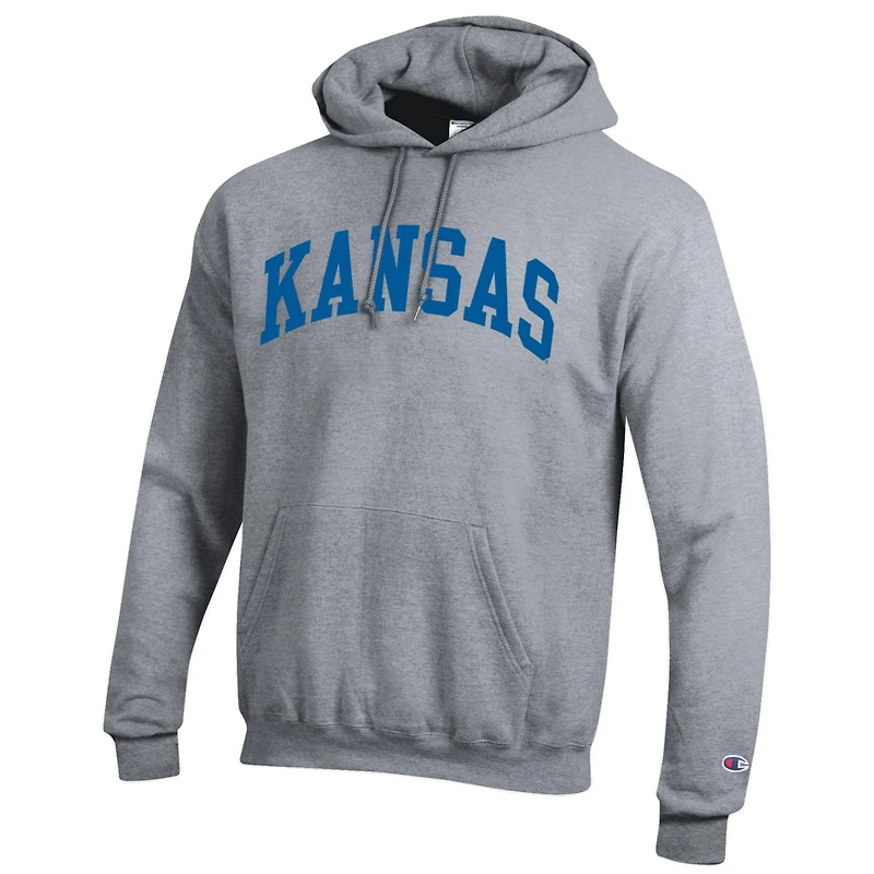 Men's Champion Heather Gray Kansas Jayhawks Basic Arch Fleece Pullover Hoodie