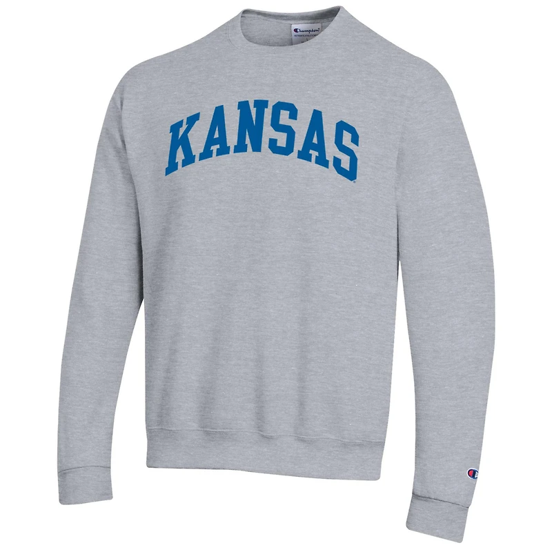 Men's Champion  Heather Gray Kansas Jayhawks Basic Arch Fleece Pullover Sweatshirt